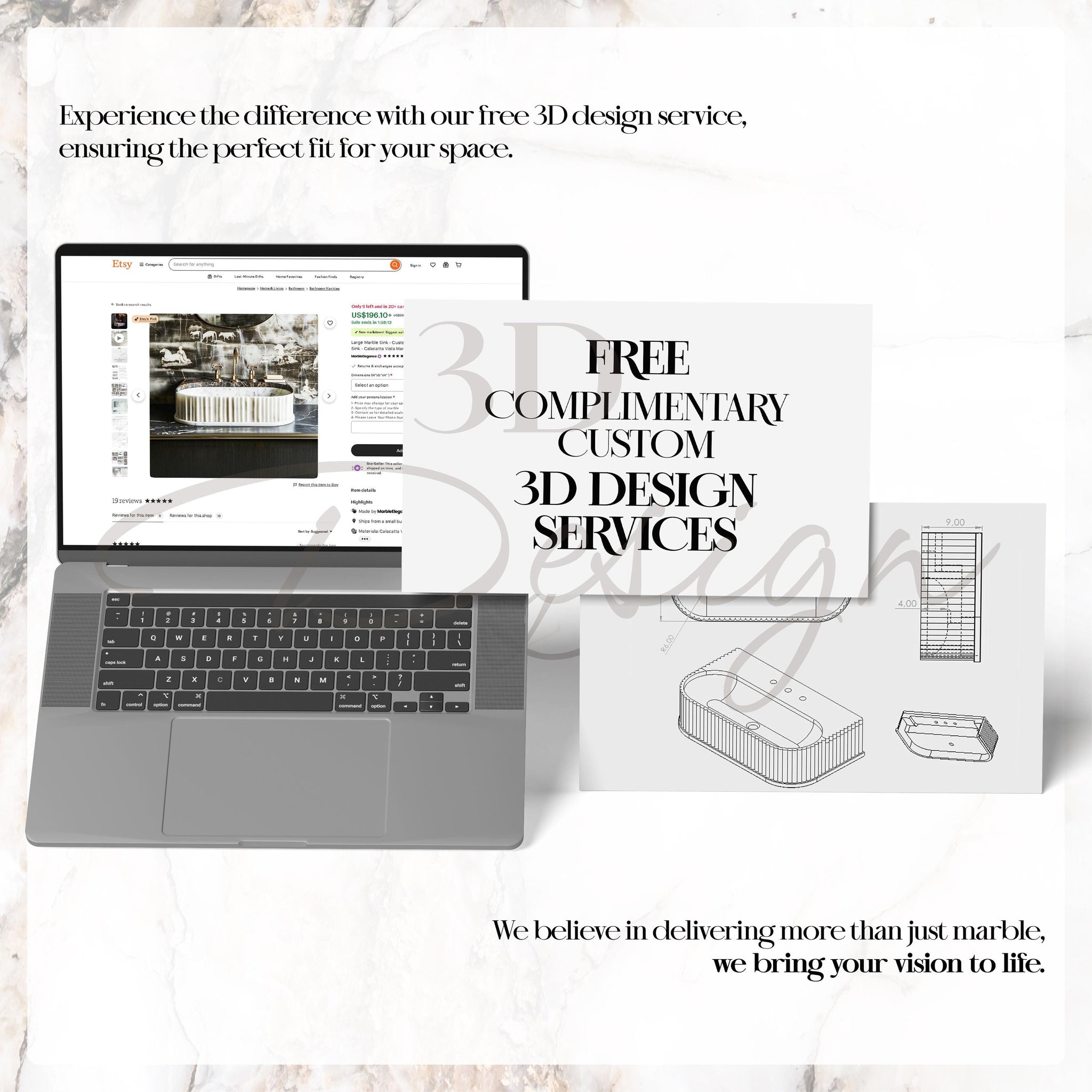 3d design marble sink