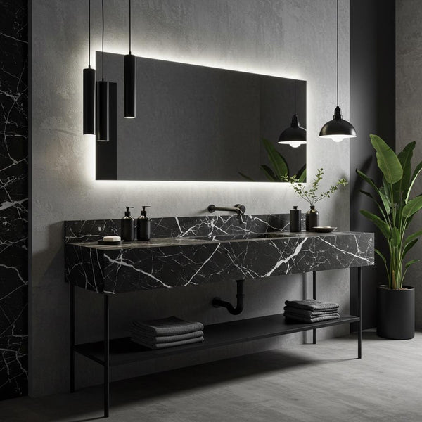 Black Marble Sink, Wall Mounted Vanity, Fluted Stone Basin, Modern Bathroom Sink, Luxury Marble Vanity, Custom Stone Sink M3M039