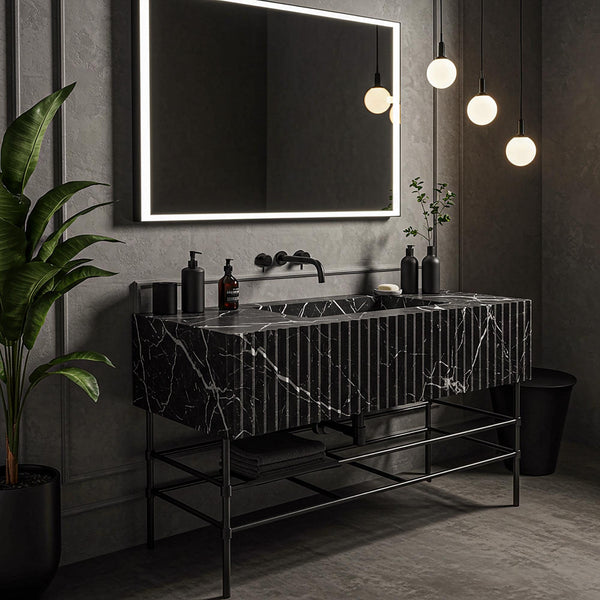 Black Marble Vanity, Fluted Stone Sink, Wall Mounted Sink, Modern Bathroom Vanity, Marble Sink Basin, Custom Marble Sink M3M059