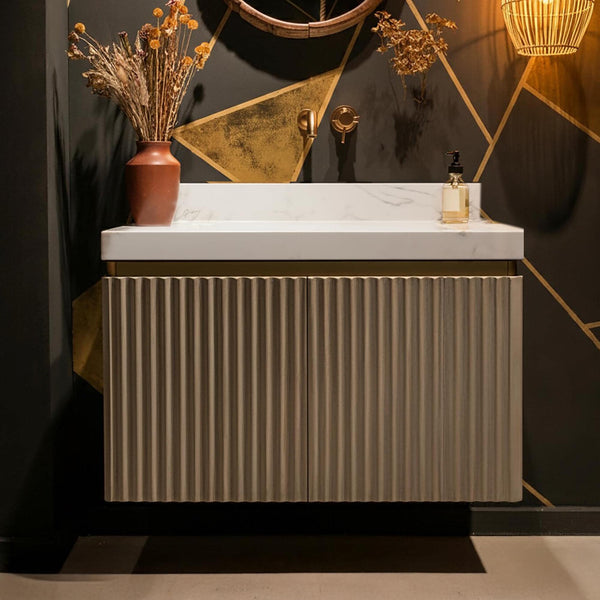 Fluted Vanity with Carrara Marble Countertop Sink M3F053