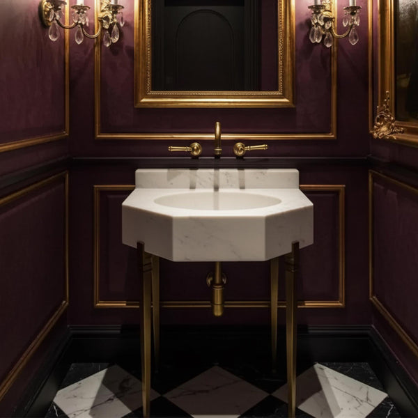 Custom Carrara Marble Sink Vanity – Natural Stone Sink with Marble Sink, Console Sink for Powder Room, Elegant Bathroom Design M3M029