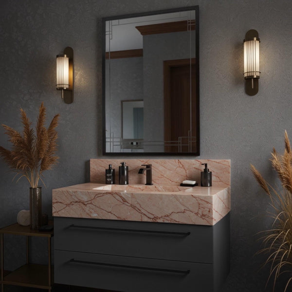 Custom Marble Sink In Pink Violet Marble, Stone Sink Vanity Top For Bathroom Vanity, Elegant Marble Sink Basin For Interiors M3F71 hover