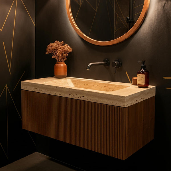 Custom Travertine Sink - Unique Stone Sink for Small Bathrooms with Vanity Countertop, Rustic and Elegant Design M3F002