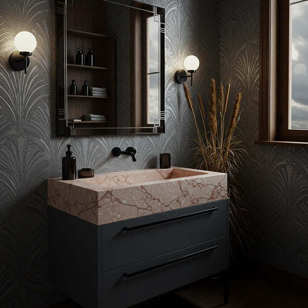 Floating Marble Sink Basin In Pink Violet Marble, Wall Hanging Stone Sink Vanity Top For Bathroom Vanity And Home Decor Lovers M3F66