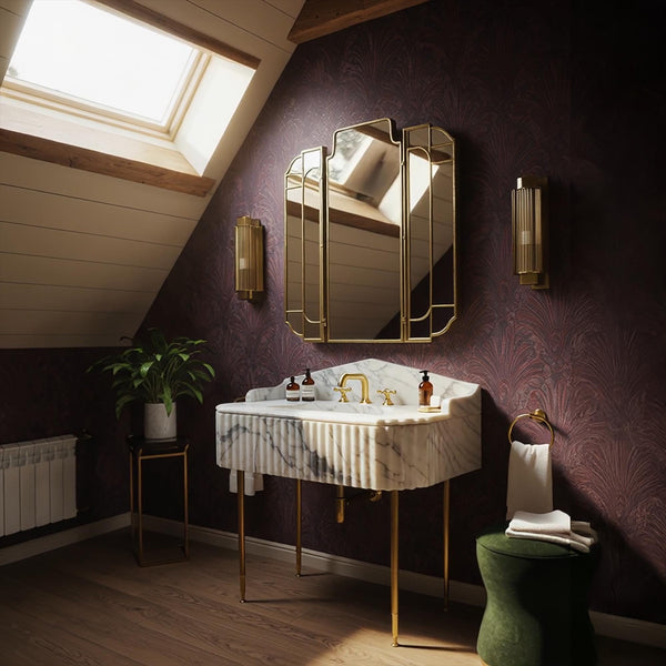 Fluted Carrara Marble Console Sink, Custom Stone Vanity with Backsplash for Luxury Bath, Farmhouse Vanity, Interior Design M3M78 hover