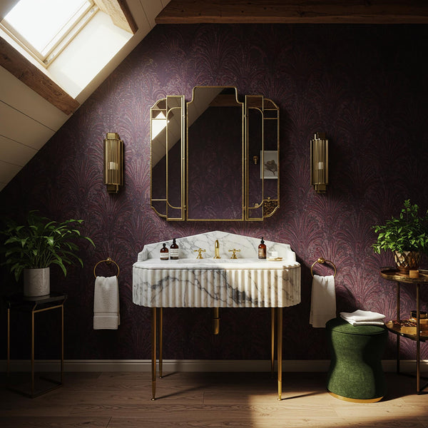 Fluted Carrara Marble Console Sink, Custom Stone Vanity with Backsplash for Luxury Bath, Farmhouse Vanity, Interior Design M3M78