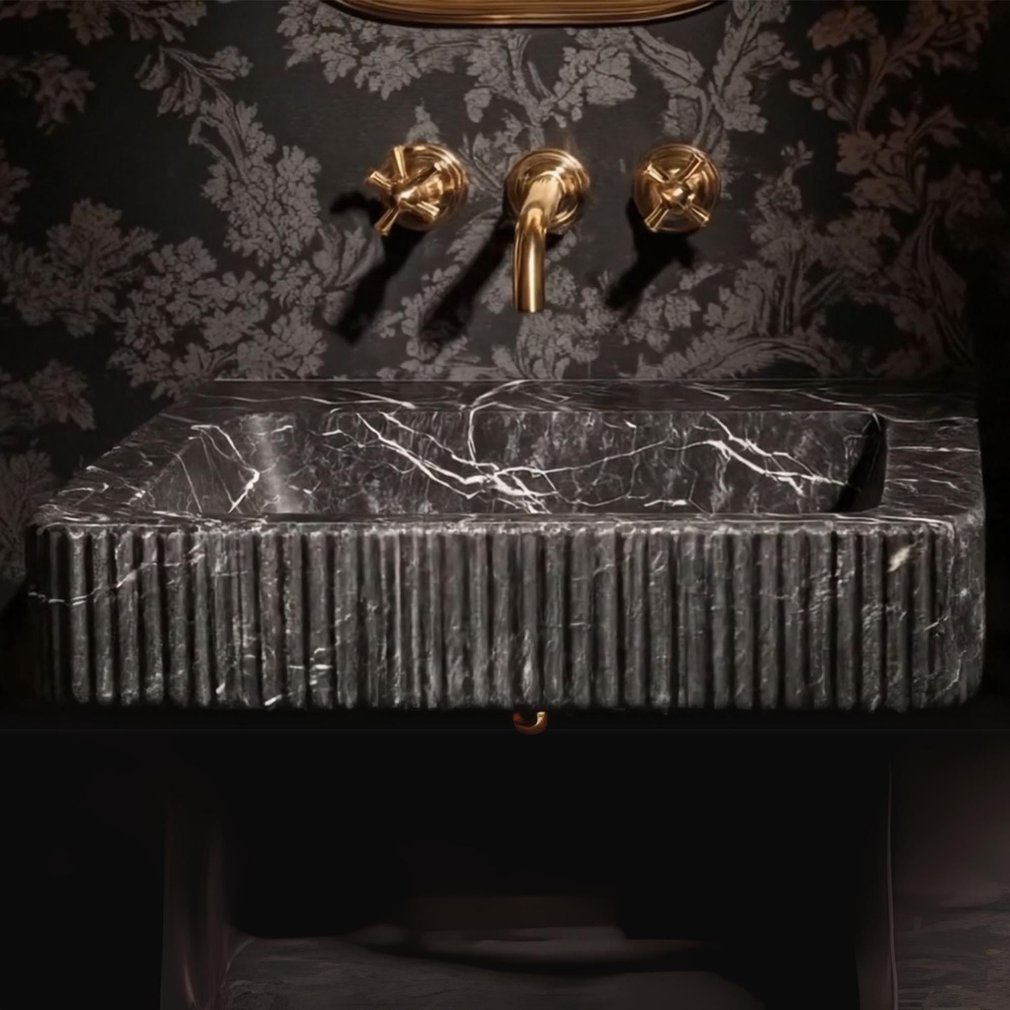Fluted Wall-Mount Basin with Gold Accents