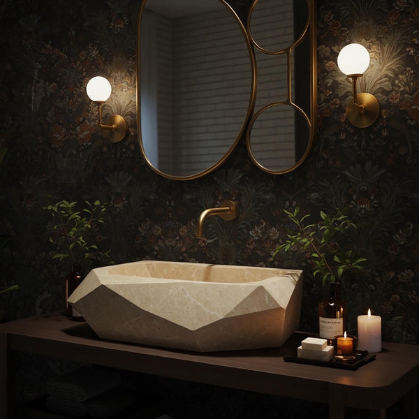 Natural Marble Sink Basin – Geometric Stone Vessel Sink, Modern Bathroom Vanity Top Sink, Custom Marble Sink for Bathroom Decoration M3S043 hover