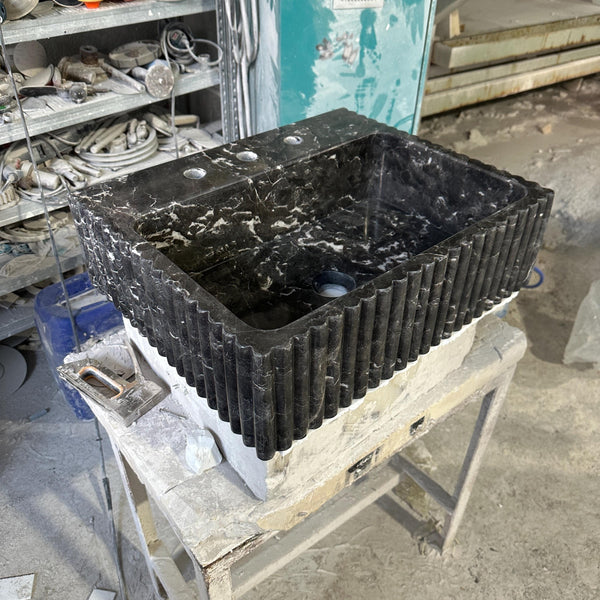 Fluted Pietre Notte Marble Wall-Mount Sink with Gold Fixtures M3S014 hover