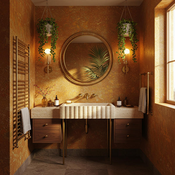 Floating Sink With Travertine Marble Sink Basin, Wall Mounted Stone Sink Vanity For Bathroom Interior And Powder Room Design M3F92