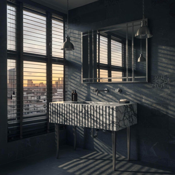 Floating Sink In Grey Viola Marble, Natural Stone Sink Vanity Top For Bathroom Vanity, Wall Mounted Marble Sink Basin Design M3M94 hover