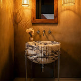 Calacatta Amber Viola Round Marble Sink – Fluted Design with Optional Brass Stand M3M041