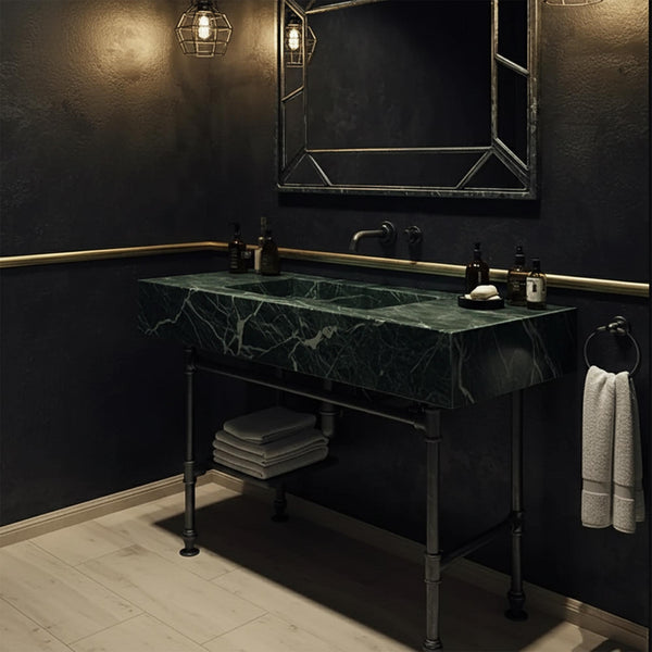 Verde Levanto (Elazig Green) Marble Console Sink, Natural Stone Sink for Industrial Bathroom Decor M3M026 hover