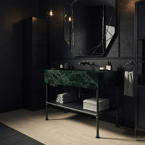 Verde Levanto Green Marble Sink with Industrial Base – Luxe Vanity M3M022 hover