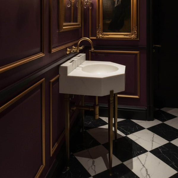 Custom Carrara Marble Sink Vanity – Natural Stone Sink with Marble Sink, Console Sink for Powder Room, Elegant Bathroom Design M3M029 hover