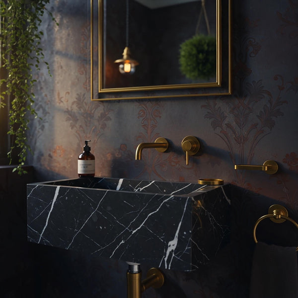 Nero Marble Floating Sink, Wall Mounted Stone Sink for Luxury Bath, Custom Black Marble Vanity for Modern Bathroom Interior Design M3S79 hover