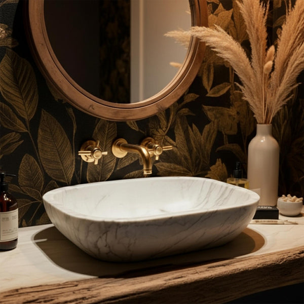 Oval Carrara Marble Vessel Sink with Polished Finish M3S055 hover