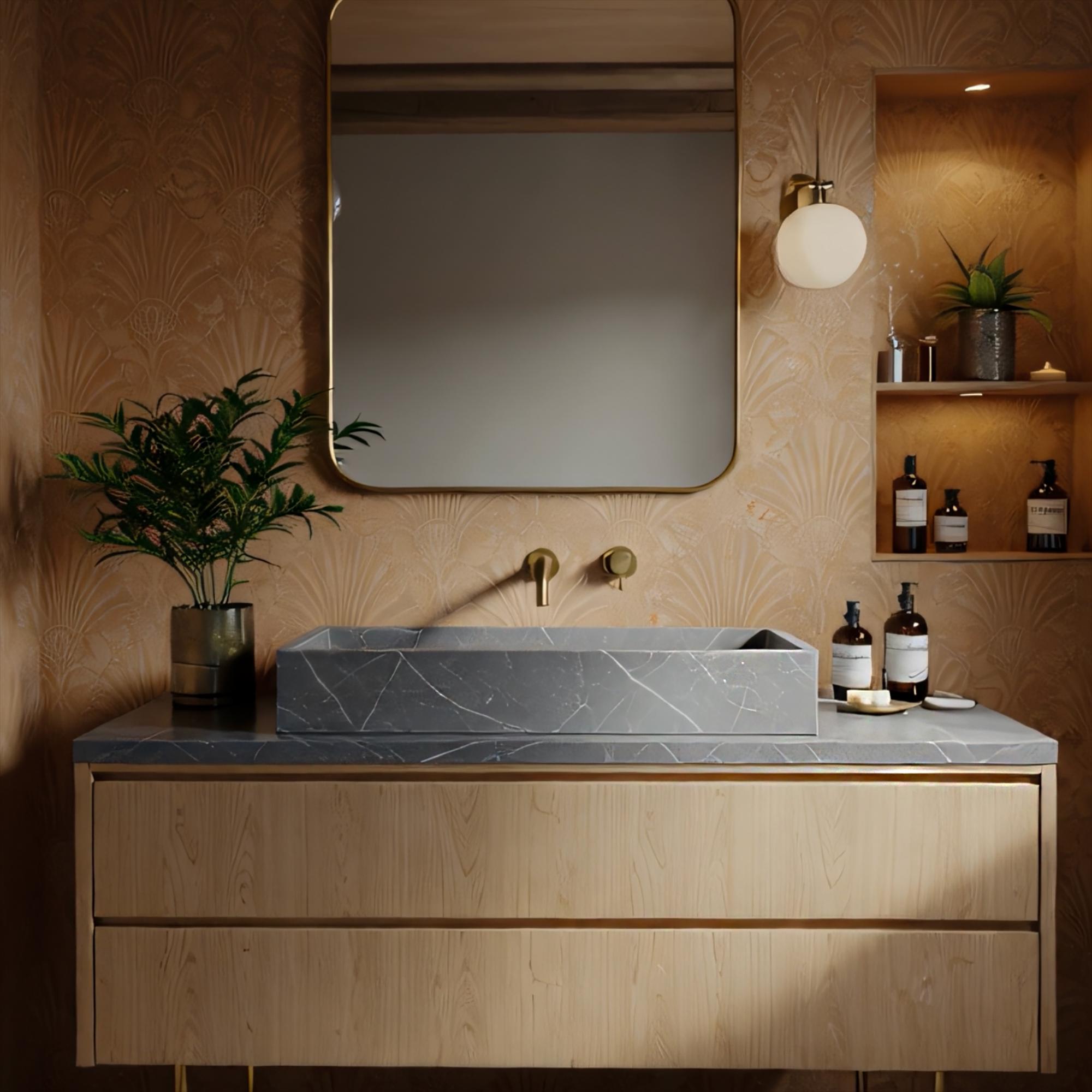Pietre Notte Grey Marble Vanity Sink, Modern Bathroom Cabinet