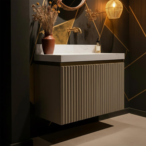 Fluted Vanity with Carrara Marble Countertop Sink M3F053 hover