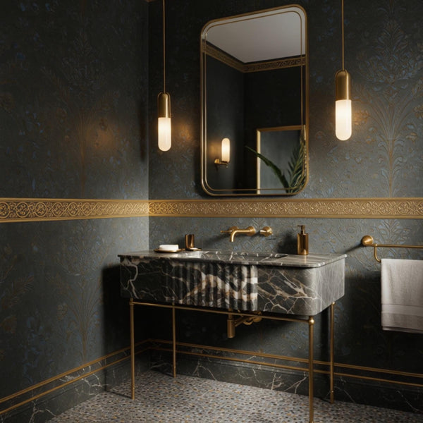 Stone Wall Sink With Pietre Notte Marble Sink Basin, Wall Mounted Sink Vanity Top For Bathroom Decoration And Interior Design M3M86 hover