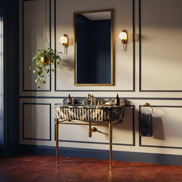 Stone Wall Sink With Picasso Marble Sink Basin, Wall Mount Sink Console For Bathroom Vanity, Unique Marble Vessel Design M3M73