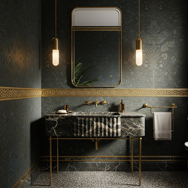 Stone Wall Sink With Pietre Notte Marble Sink Basin, Wall Mounted Sink Vanity Top For Bathroom Decoration And Interior Design M3M86