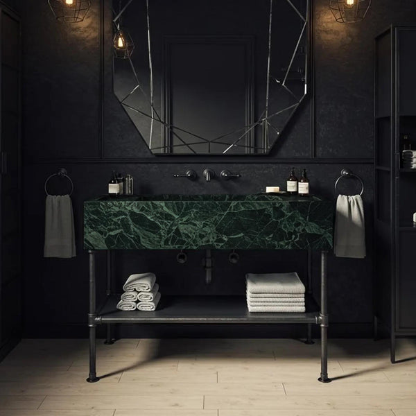 Verde Levanto Green Marble Sink with Industrial Base – Luxe Vanity M3M022