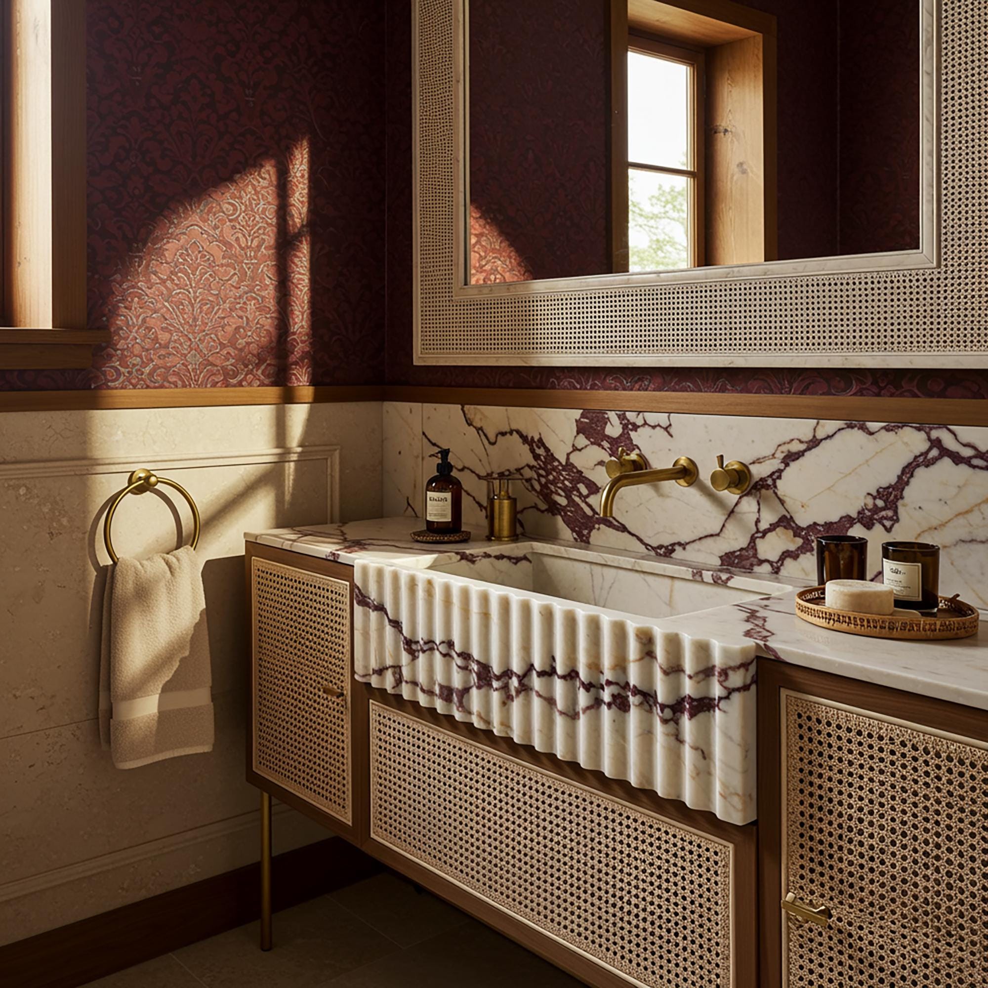 Wall Mounted Calacatta Red Viola Marble Sink