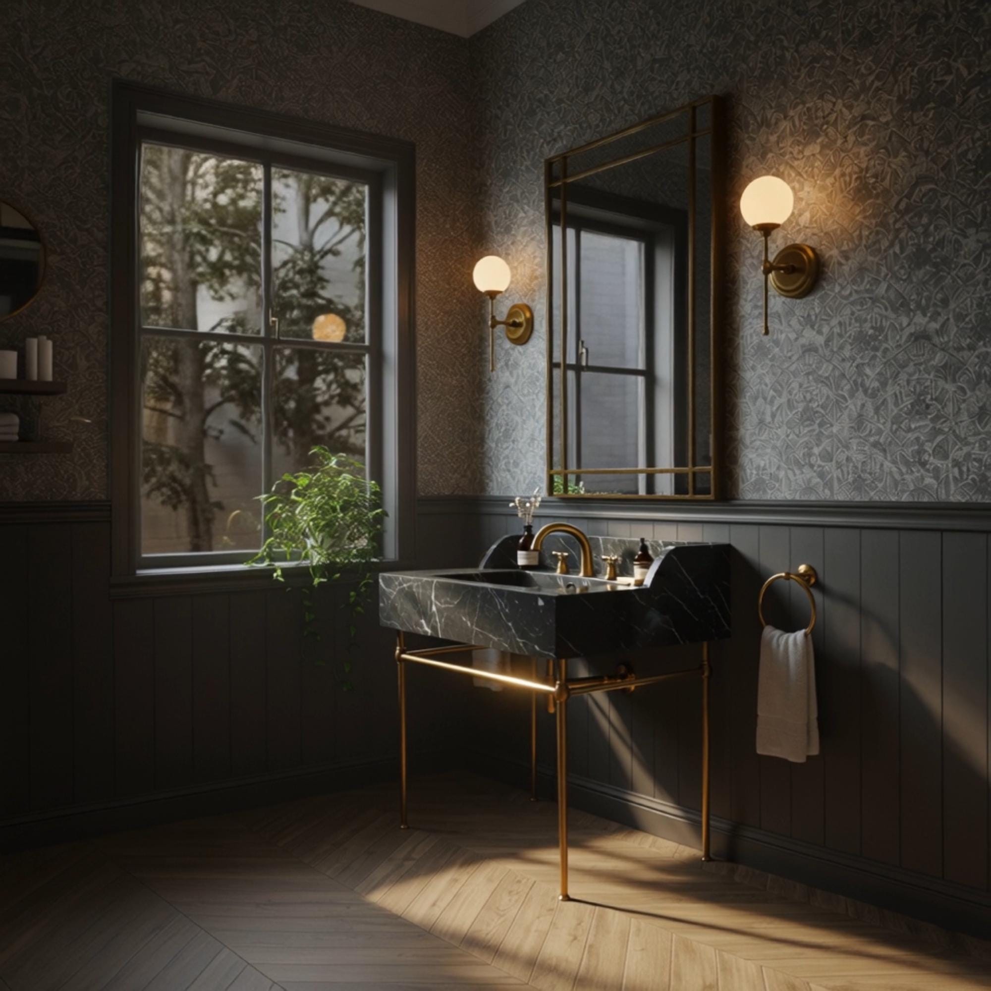 Wall Mounted Pietre Notte Marble Sink, Floating Stone Sink Vanity Top For Bathroom Vanity