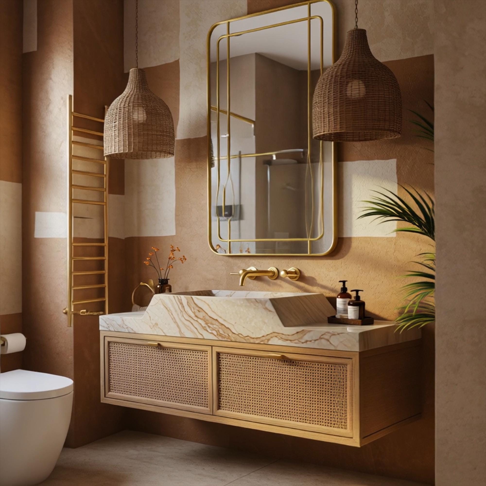 Wall Mounted Sink In Calacatta Gold Marble, Custom Stone Sink Vanity Top For Bathroom